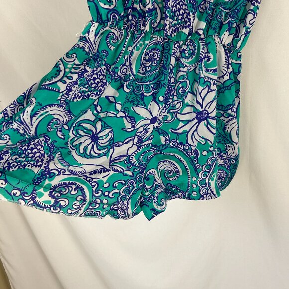 Lilly Pulitzer Deanna Romper in Montauk Blue Teal White Paisley M - Picture 3 of 7
